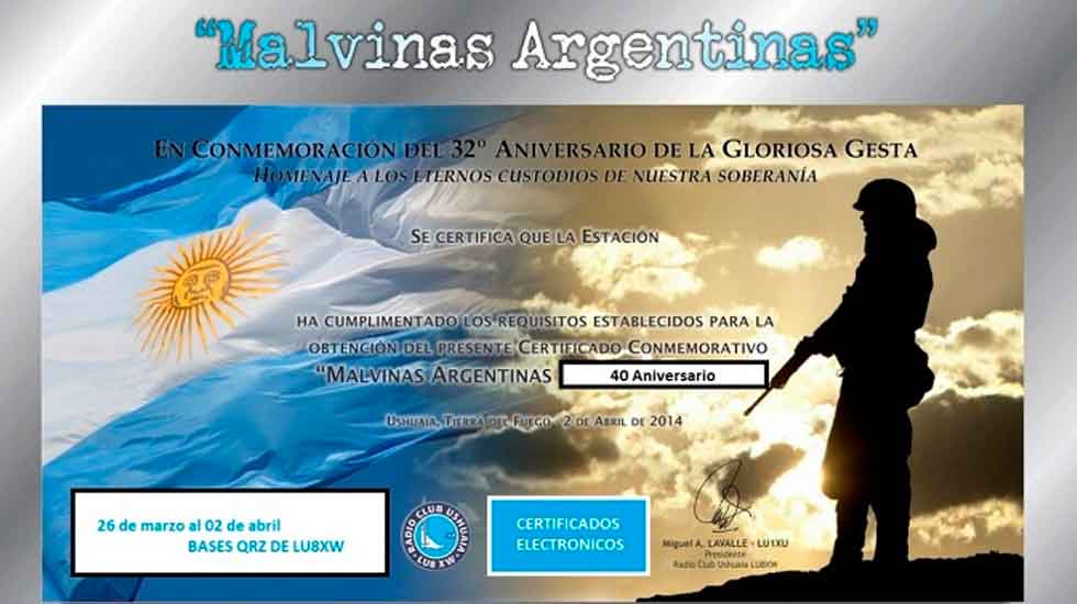 Certificado y QSL 40º aniversario de la Gesta de Malvinas