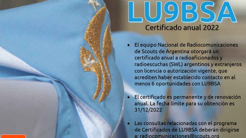 LU9BSA: Certificado Anual a 6 Contactos