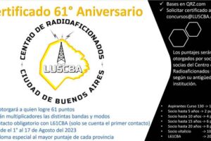 Certificado del 61° aniversario del Centro de Radioaficionados CBA